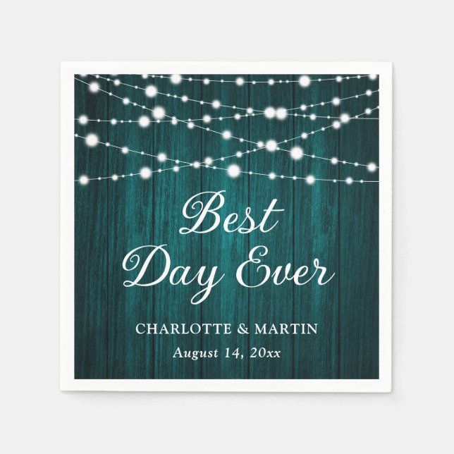 Aquamarine Rustikale Holzkleckse Hochzeit Serviette (Vorderseite)