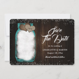 Aquamarine rustikale Mason Jar String Lights Wood Save The Date