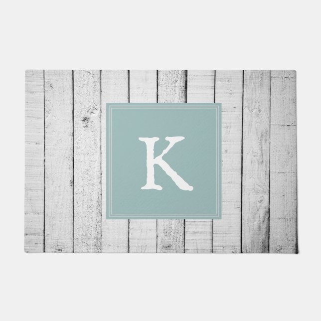 Aquamarine rustikale Monogramm Doormat Fußmatte (Vorderseite)