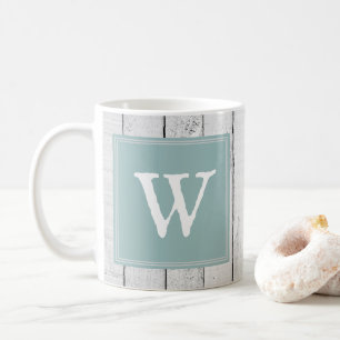Aquamarine rustikale Monogramm-Tasse Kaffeetasse