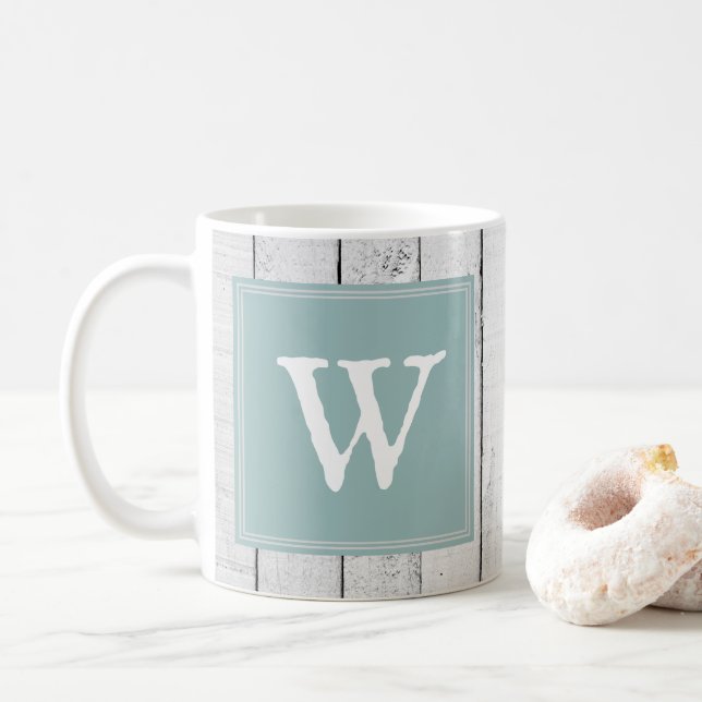 Aquamarine rustikale Monogramm-Tasse Kaffeetasse (Mit Donut)