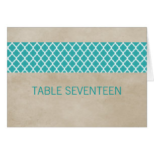 Aquamarine rustikale Quatrefolienkarte Tischnummer
