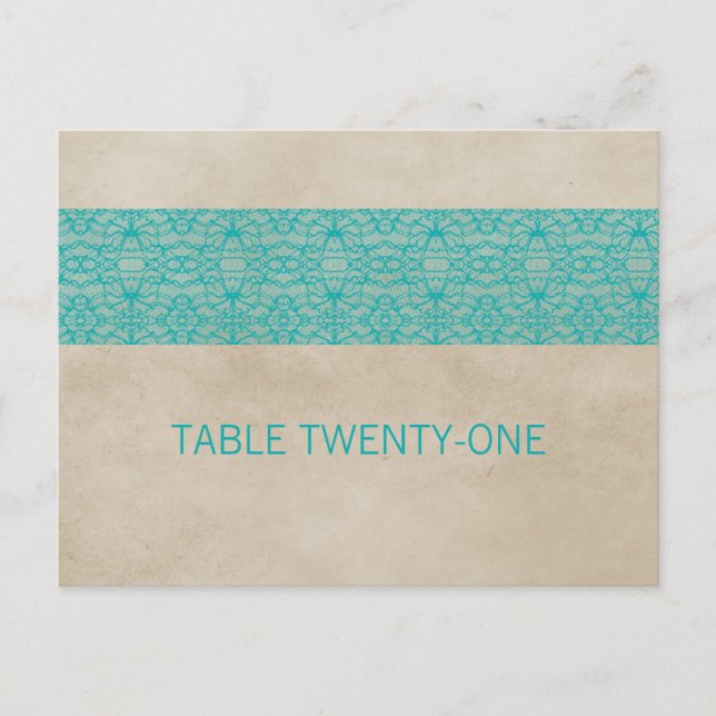 Aquamarine Rustikale Spitzen-Tischnummer Postkarte (Vorderseite)