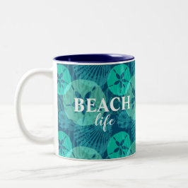 Aquamarine SandDollars und das Strandleben von Sea Zweifarbige Tasse