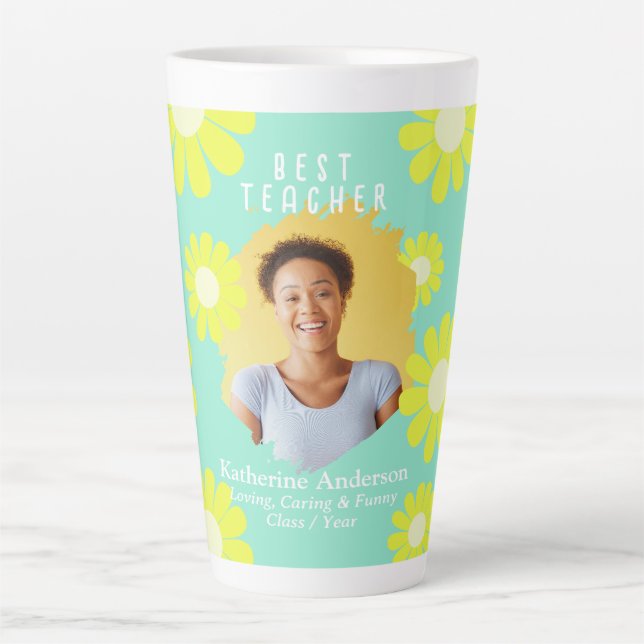 Aquamarine Schaltfläche für Daisy Best Teacher Fot Milchtasse (Vorderseite)