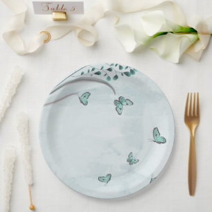 aquamarine Schmetterlinge Blätter Blütenblütenblüt Pappteller