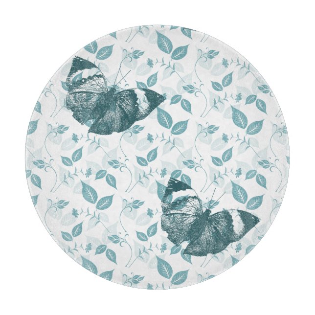 Aquamarine Schmetterlinge Schneidebrett (Vorderseite)