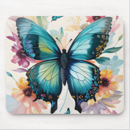 Aquamarine Schmetterlingsfarben Blume Kunst Mousepad