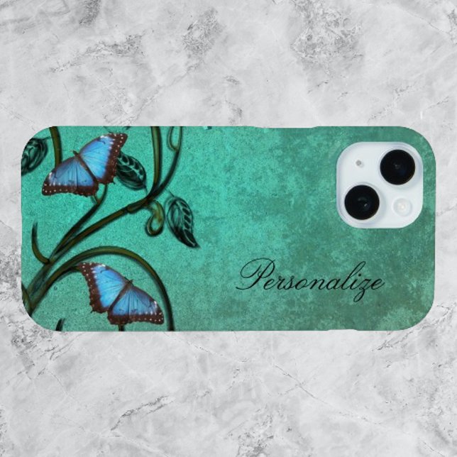 Aquamarine Schmetterlingsseite Case-Mate iPhone Hülle (Teal Butterfly Pair Personalized iPhone Case)