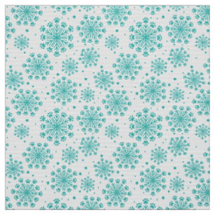 Aquamarine Schneeflocke auf Weiß mit Pfotenmuster Stoff