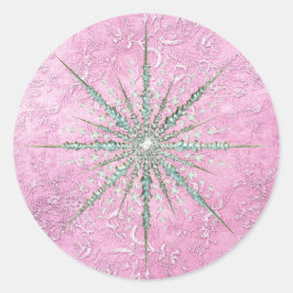 Aquamarine Schneeflocke lila aquamariner Vintager  Runder Aufkleber