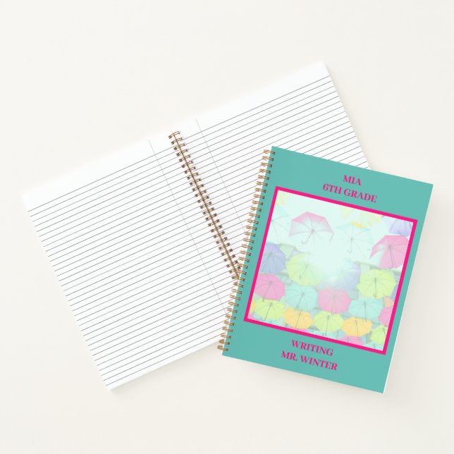 Aquamarine Schulklasse der Umbrellas Notizbuch (Innenseite)