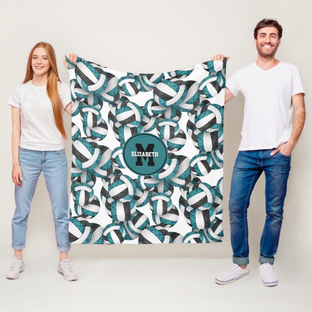 Aquamarine Schwarz-Girl-Volleyballfarben Fleecedecke (Beispiel)