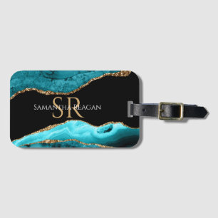 Aquamarine Schwarz-Gold-Gattung, DIY-Name und Mono Gepäckanhänger