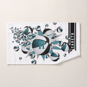 aquamarine schwarze Basketball-Stars mit Monogramm Handtuch