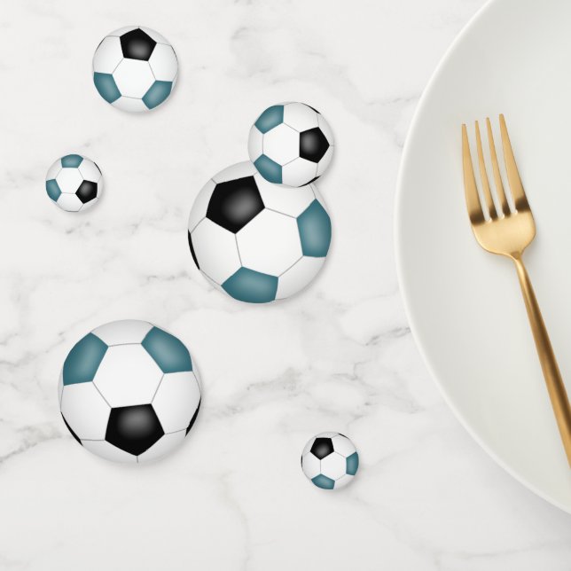 aquamarine schwarze Fußballbälle Kindersport Party Konfetti (Gruppe)