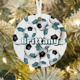 aquamarine schwarze Fußballbälle Sportkugel Ornament Aus Metall