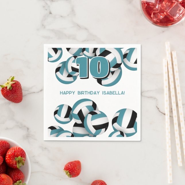 aquamarine schwarze Mannschaft - Volleyballsport Serviette (Beispiel)