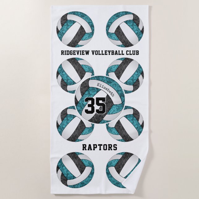 aquamarine schwarze Mannschaftsfarben Name mädchen Strandtuch (Vorderseite)