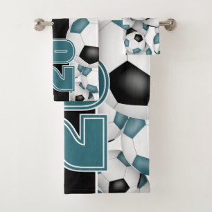 aquamarine Schwarze Mannschaftsfarben Viele Fußbal Badhandtuch Set