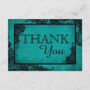 Aquamarine schwarze Spitze-gotische Hochzeit Dankeskarte