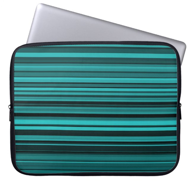 Aquamarine schwarze Streifen Laptopschutzhülle (Vorderseite)