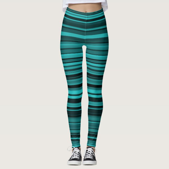 Aquamarine schwarze Streifen Leggings (Vorderseite)