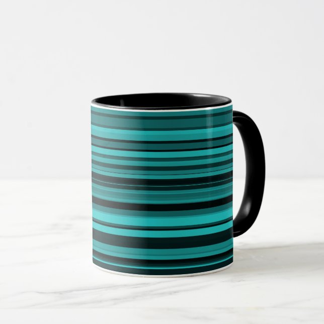 Aquamarine schwarze Streifen Tasse (VorderseiteRechts)