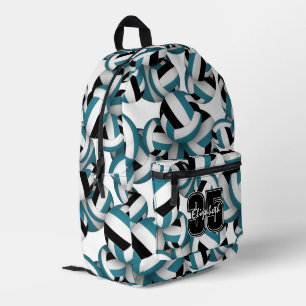 Aquamarine schwarze Volleyball-Mannschaftsfarben m Bedruckter Rucksack