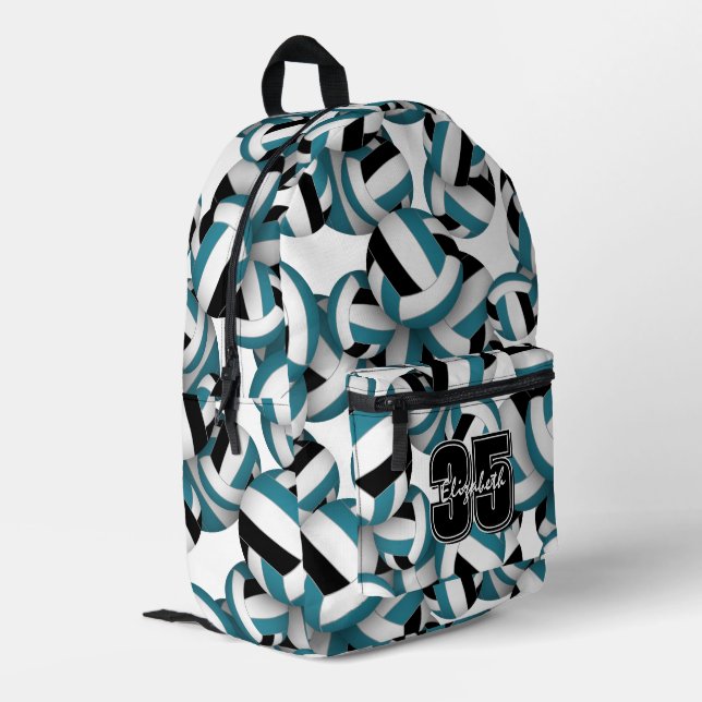 Aquamarine schwarze Volleyball-Mannschaftsfarben m Bedruckter Rucksack (Rückseitige Ecke links)