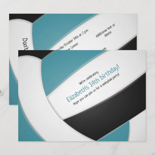 aquamarine schwarze Volleyballmädchen Geburtstagsp Einladung