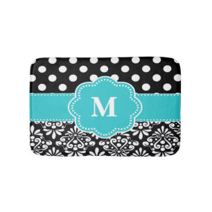 Aquamarine schwarze Zickzack Monogramm-Badematte Badematte