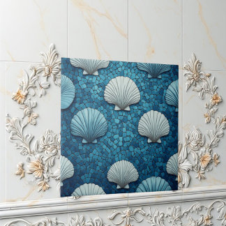 Aquamarine Seashells Mosaic Blue Ocean Marine Life Fliese