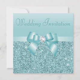 Aquamarine Sequenzen, Bow & Diamond-Hochzeit Einladung