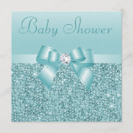 Aquamarine Sequins-, Bogen-u. Diamant-Baby-Dusche Einladung