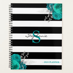Aquamarine Silberflormonogramm Schwarze Streifen 2 Planer