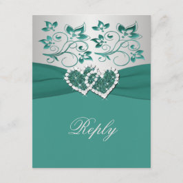 AQUAMARINE, silberne florale Antwortkarte mit DRUC RSVP Karte