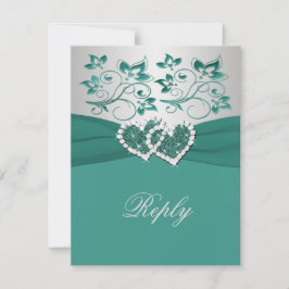 AQUAMARINE, silberne florale Antwortkarte mit DRUC RSVP Karte