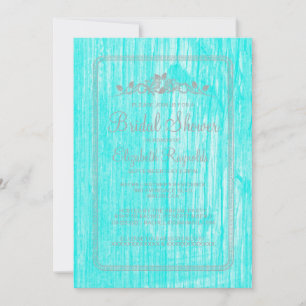 Aquamarine silberne Vintage Scheunen-hölzernes Einladung