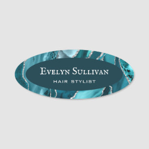 Aquamarine Silver Agate Name Tag Namensschild