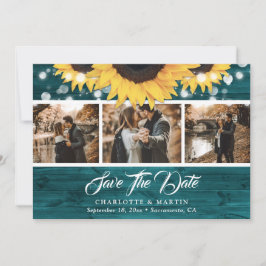 Aquamarine Sonnenblume Rustikales Holz Hochzeit 3  Save The Date