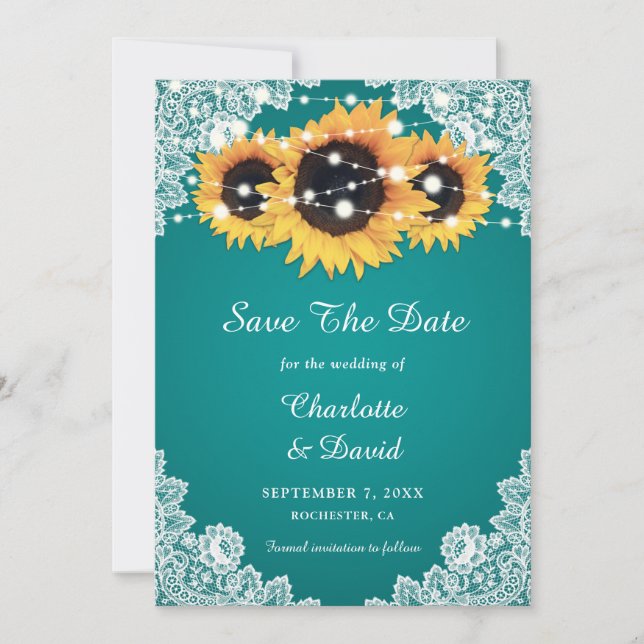 Aquamarine Sonnenblume speichern Datumskarten Save The Date (Vorderseite)