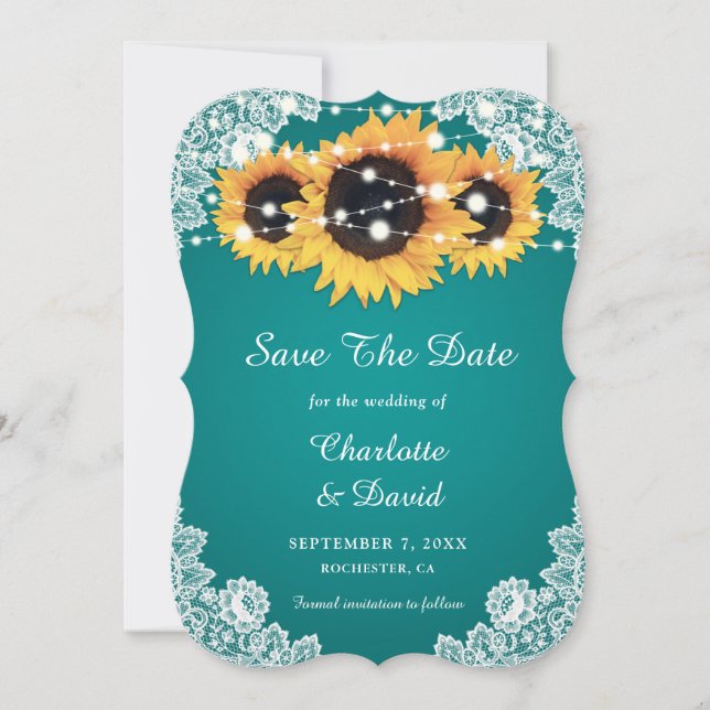 Aquamarine Sonnenblumenhochzeit Save The Date (Vorderseite)