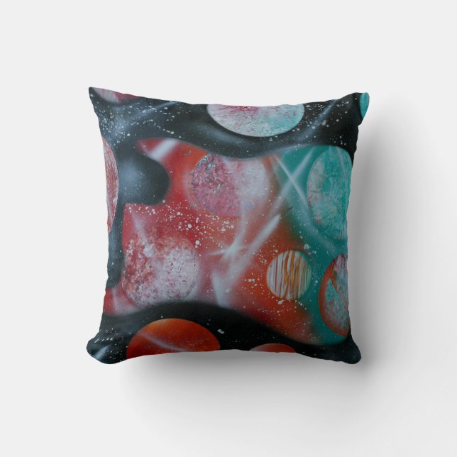 aquamarine spacepainting Planeten der Bass-Gitarre Kissen (Vorderseite)