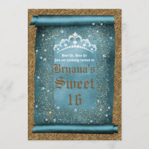 Aquamarine Sparkasse & Gold Diamond Tiara Scroll P Einladung