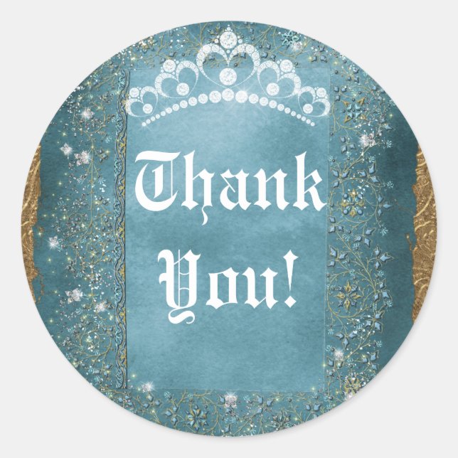 Aquamarine Sparkasse & Gold Diamond Tiara Scroll P Runder Aufkleber (Vorderseite)