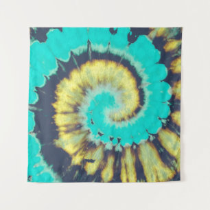 Aquamarine Spirale Abstrakt. Tye Dye Shirt Circle. Wandteppich