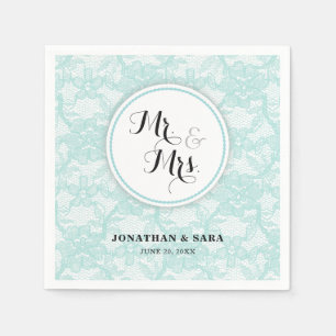 Aquamarine Spitze, Herr u. Frau Personalized Serviette