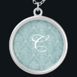 Aquamarine Spitzen-Monogramm Sterling-Silber-Kette Versilberte Kette<br><div class="desc">Schöne Spitzen Sterling Silber Necklace - die Hintergrundfarbe kann geändert werden. Gut als Gastgeschenk Hochzeit,  Hochzeitsgeschenk,  Geburtstagsgeschenk oder Urlaubspensum.</div>