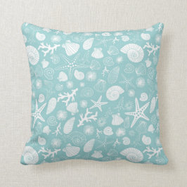 Aquamarine Starfish-und Seashells-Meereswelt Kissen